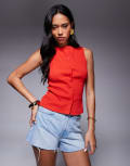[ASOS DESIGN] ASOS DESIGN wide neck ribbed button through tank top in red L Red