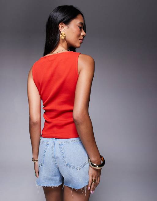 ASOS DESIGN wide neck button up tank top in red