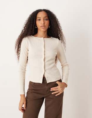 Asos Design Wide Neck Ribbed Cardigan In White