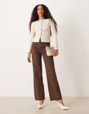 Asos Design Wide Neck Ribbed Cardigan In White