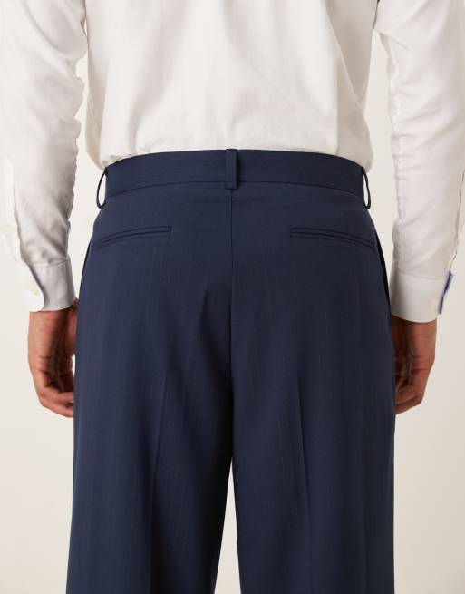 ASOS DESIGN wide pants in navy metallic pinstripe, 5 of 5