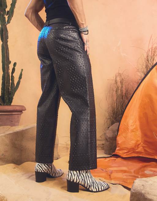 ASOS DESIGN wide pants in star leather look - BLACK, 3 of 4
