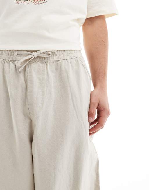 ASOS DESIGN wide parachute linen pants in washed stone with elastic waist, 5 of 5