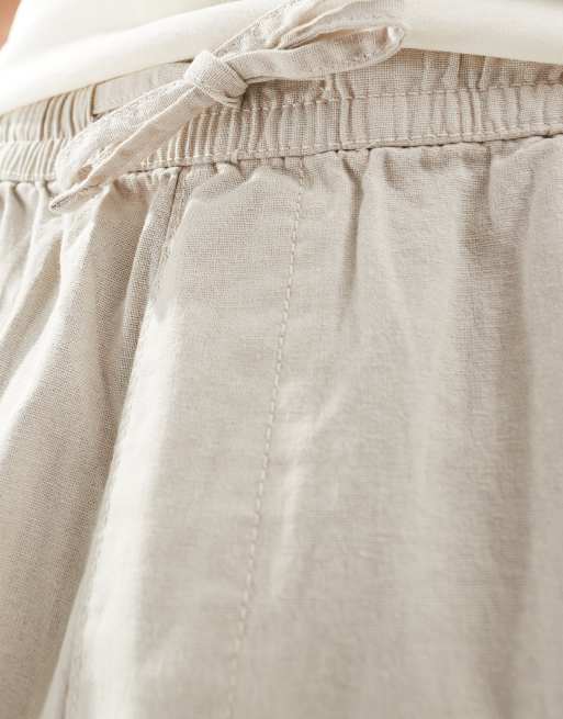 ASOS DESIGN wide parachute linen pants in washed stone with elasticated waist, 2 of 5