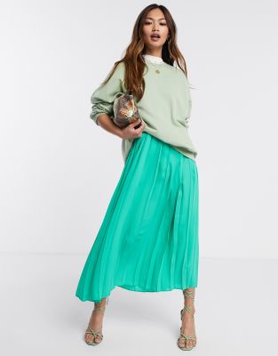 asos green pleated skirt