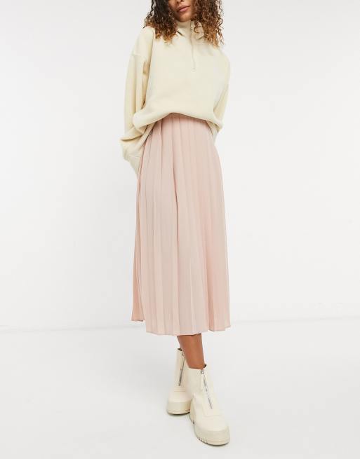 ASOS DESIGN wide pleat midi skirt in pink, 4 of 4