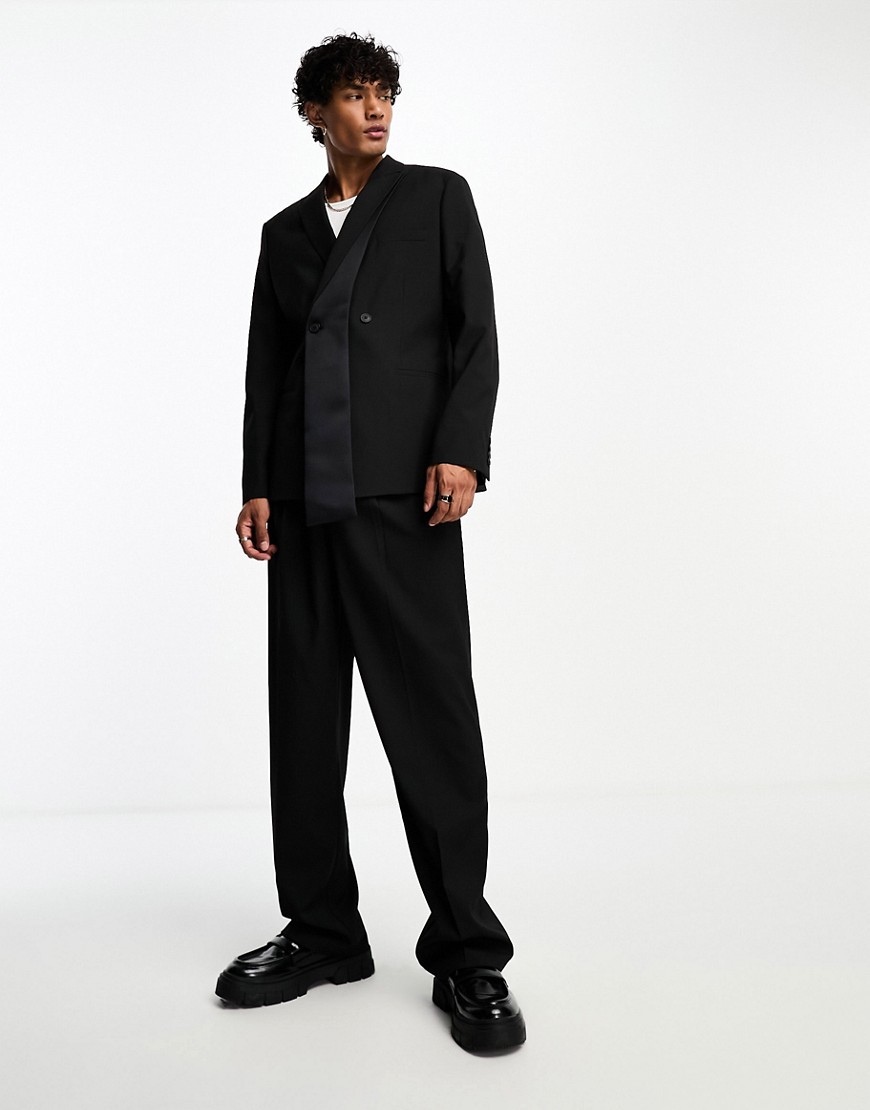 Asos Design Wide Pleated Suit Pants In Black