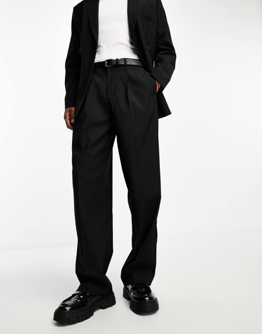 ASOS DESIGN wide pleated suit pants in black