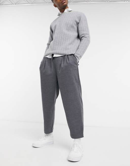 ASOS DESIGN wide pleated trousers in grey