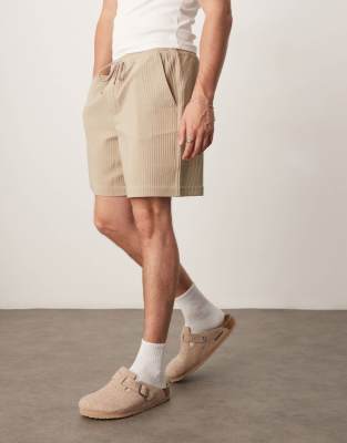 Asos Design Wide Plisse Shorts In Neutral
