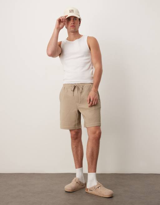 ASOS DESIGN wide plisse shorts in beige