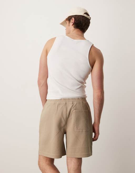 ASOS DESIGN wide plisse shorts in beige