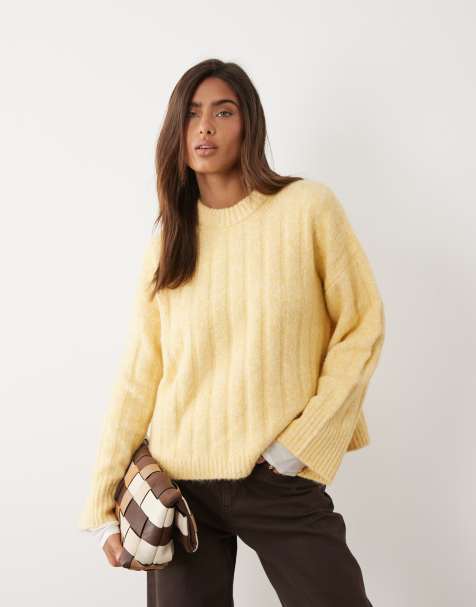 ASOS DESIGN wide rib boxy crew jumper in buttermilk - view 1