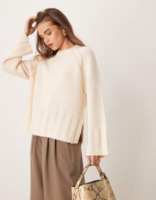 wide rib boxy sweater in cream-White