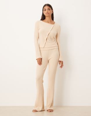Asos Design Wide Rib Knit Asymmetric Cardigan In Neutral