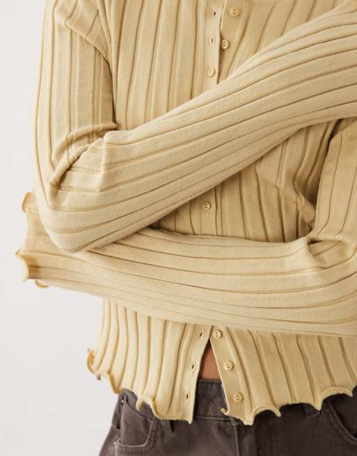 ASOS DESIGN wide rib knit frill cuff and hem cardigan in yellow | ASOS