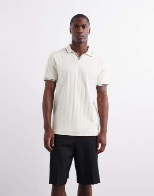 Asos Design Wide Rib Knit V Neck Polo T-shirt