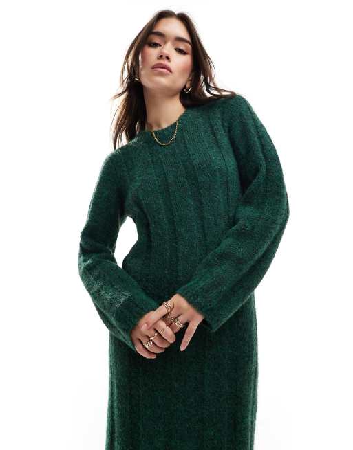 ASOS DESIGN wide rib midaxi dress in dark green, 2 of 4