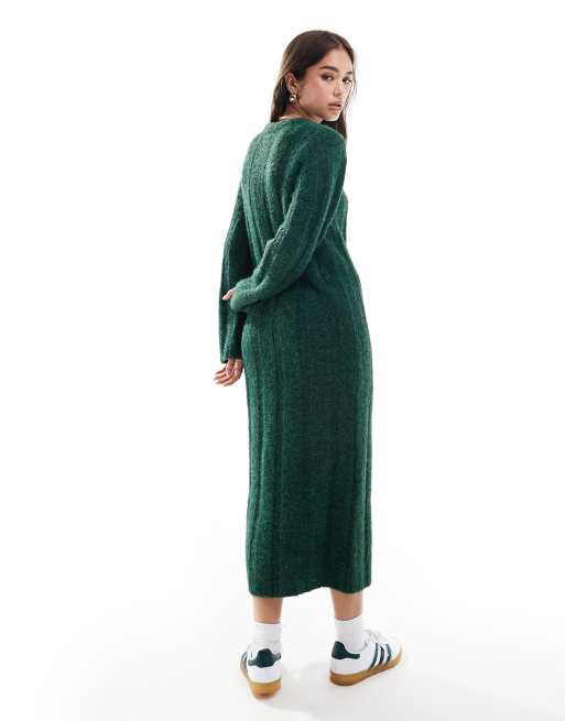 ASOS DESIGN wide rib midaxi dress in dark green, 3 of 4