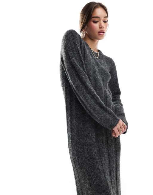 ASOS DESIGN wide rib midaxi dress in light charcoal, 2 of 4