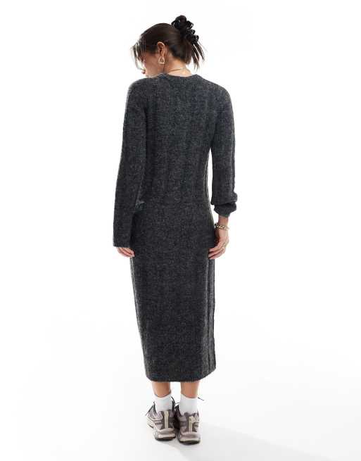 ASOS DESIGN wide rib midaxi dress in light charcoal, 4 of 4