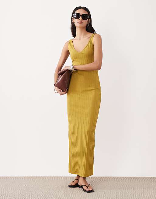 mustard midi dress Italian Summer Tie Neck 20 KOREA 44 Aster Midi Dress Sozy