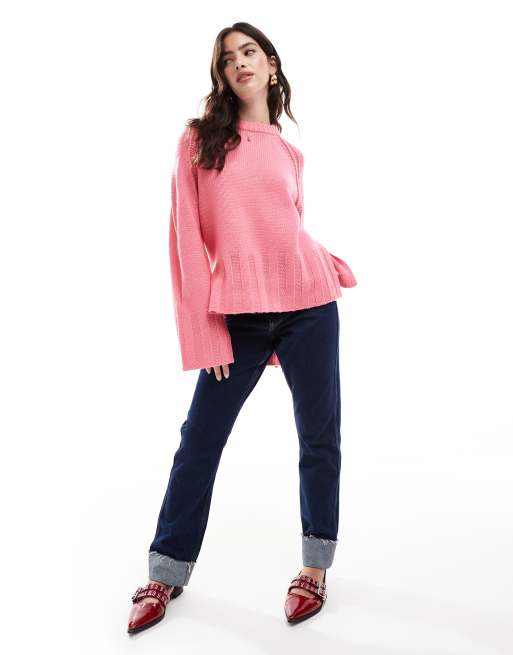 ASOS DESIGN wide ribbed boxy sweater in pink | ASOS