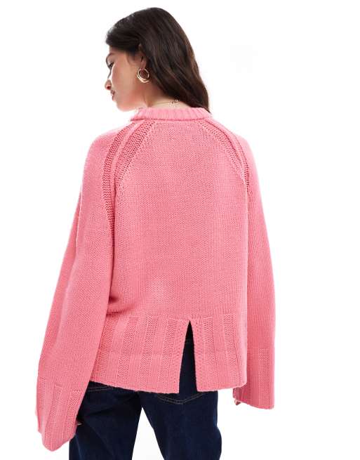ASOS DESIGN wide ribbed boxy sweater in pink | ASOS