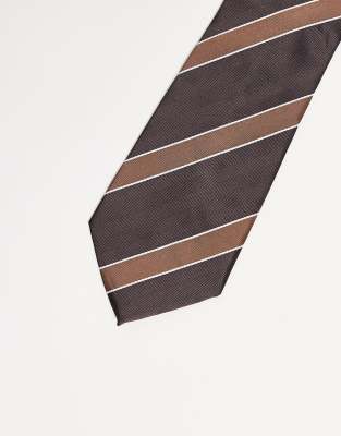 Asos Design Wide Satin Tie With Stripes In Black