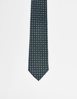 Asos Design Wide Satin Tie With Vintage Print In Green