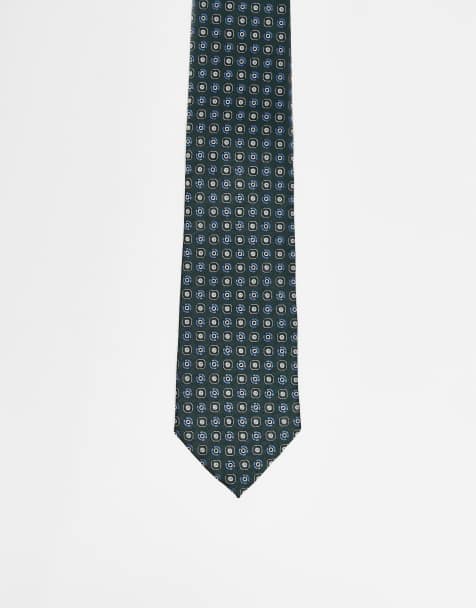 ASOS DESIGN wide satin tie with vintage print in dark green - view 1