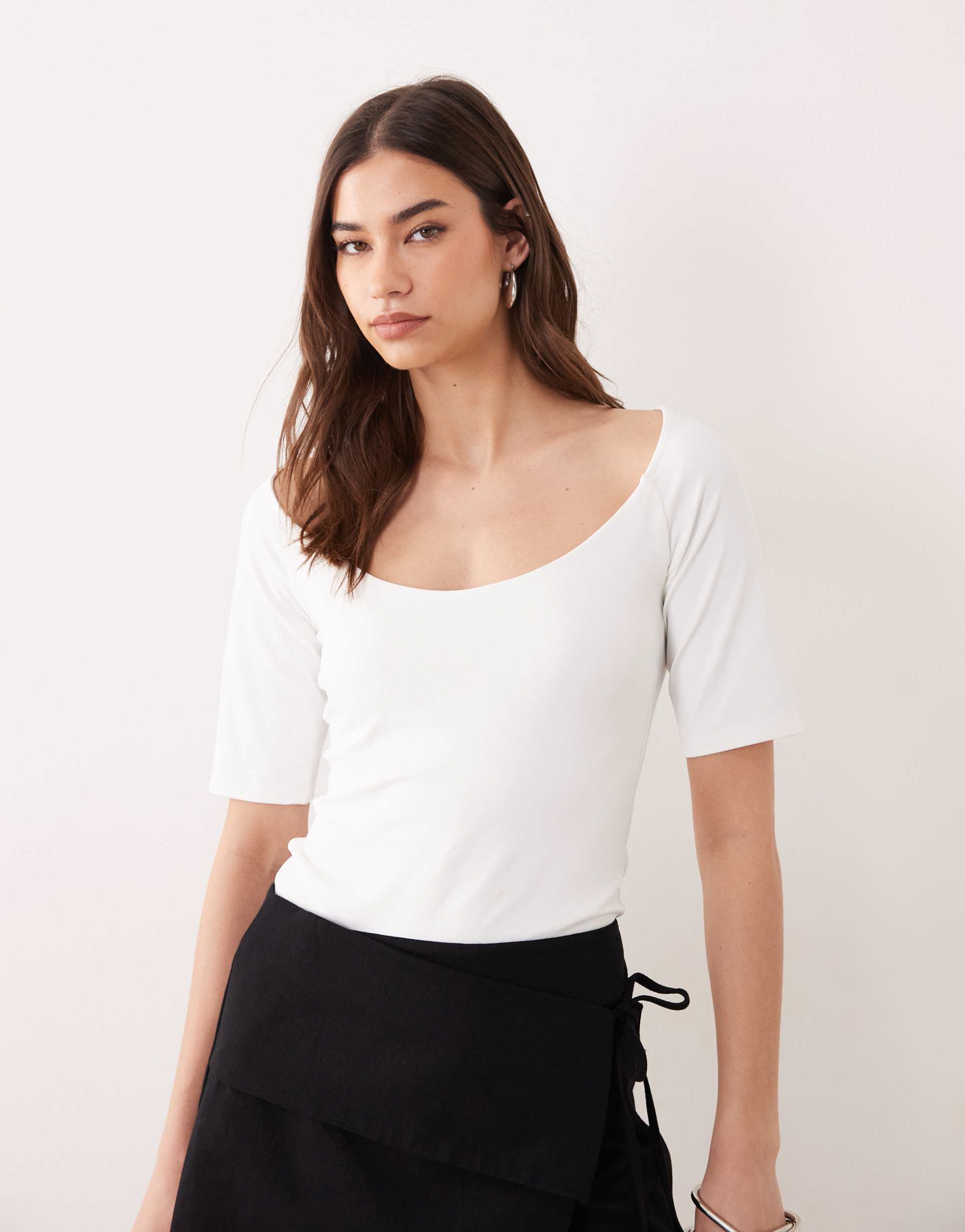 asos design wide scoop awkward sleeve polyamide in cream