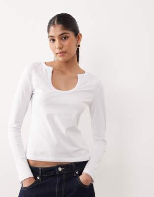 Asos Design Wide Scoop Notch Neck Mini Rib Top In White