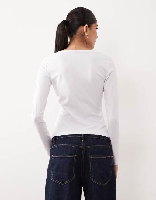 ASOS DESIGN wide scoop notch neck mini rib top in white, 4 of 4