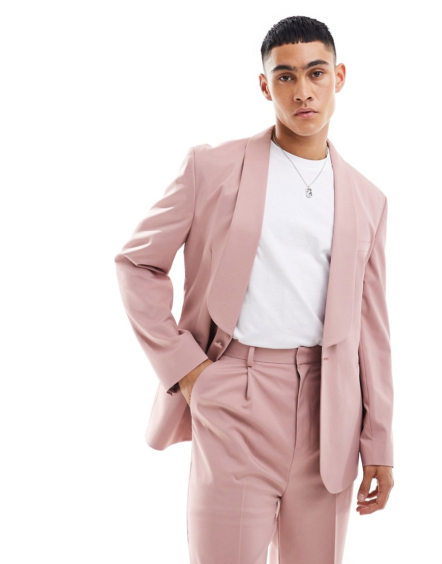 wide shawl lapel suit jacket in pink