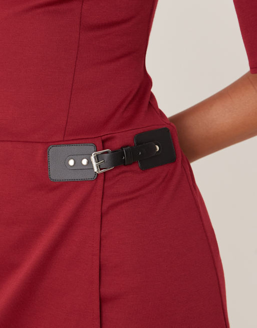ASOS DESIGN wide short sleeve mini dress with side buckle in wine