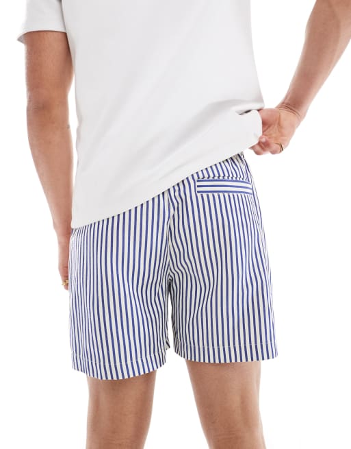ASOS DESIGN wide shorter length shorts in blue and white stripe
