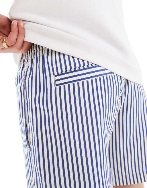 ASOS DESIGN wide shorter length shorts in blue and white stripe