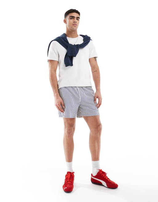ASOS DESIGN wide shorter length shorts in blue and white stripe