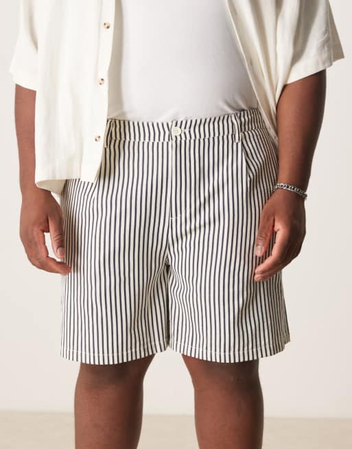 ASOS DESIGN wide shorter length shorts in ecru and navy stripe, 3 of 5