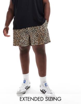 Asos Design Wide Shorter Length Shorts In Leopard Print With Elastic Waist-brown