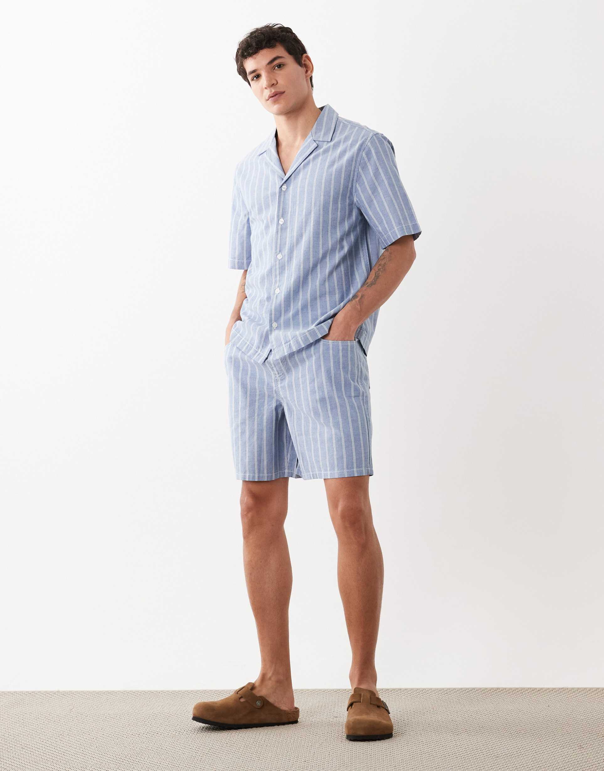 ASOS DESIGN wide shorts in blue stripe - part of a set