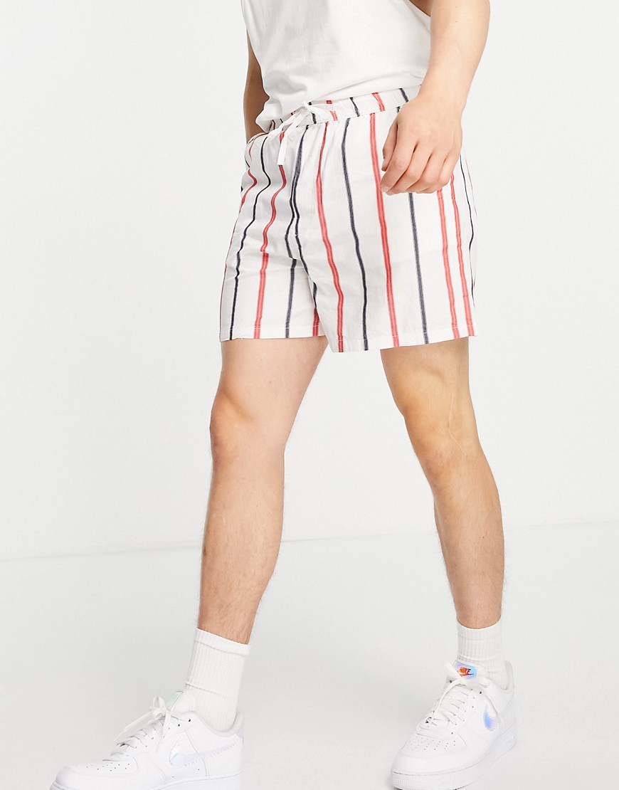 ASOS DESIGN wide shorts in multi colored stripe-White