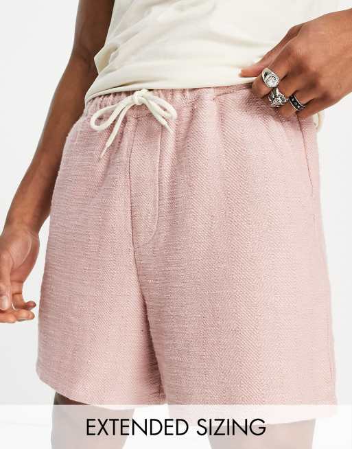 Asos Design Wide Shorts In Pink Natural Look Textured Fabric Asos