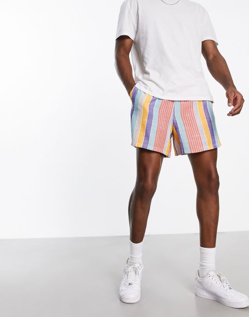 ASOS DESIGN wide shorts in shorter length in bright stripe | ASOS