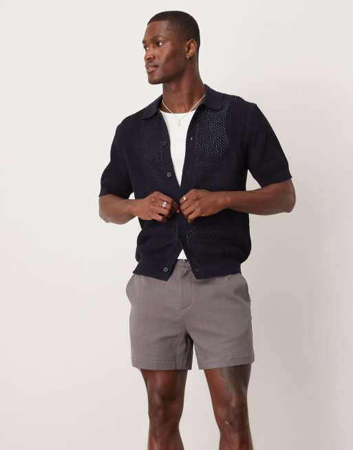 ASOS DESIGN wide shorts in textured fabric in grey