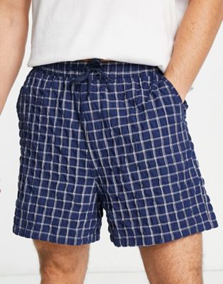 ASOS DESIGN wide shorts in textured navy check
