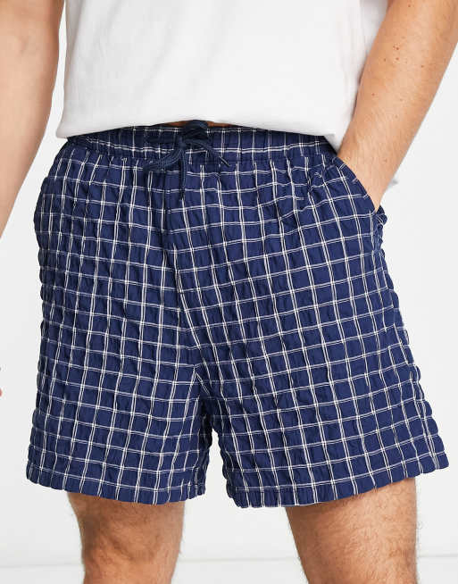 ASOS DESIGN wide shorts in textured navy check