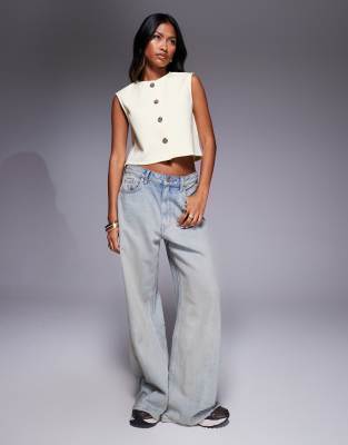 Asos Design Wide Shoulders Boxy Cropped Vest In Yellow