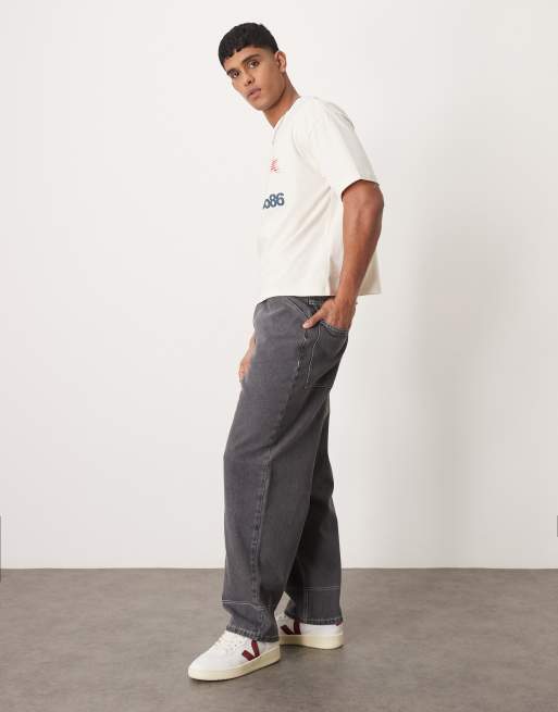 ASOS DESIGN wide skater jeans with contrast stitch in gray